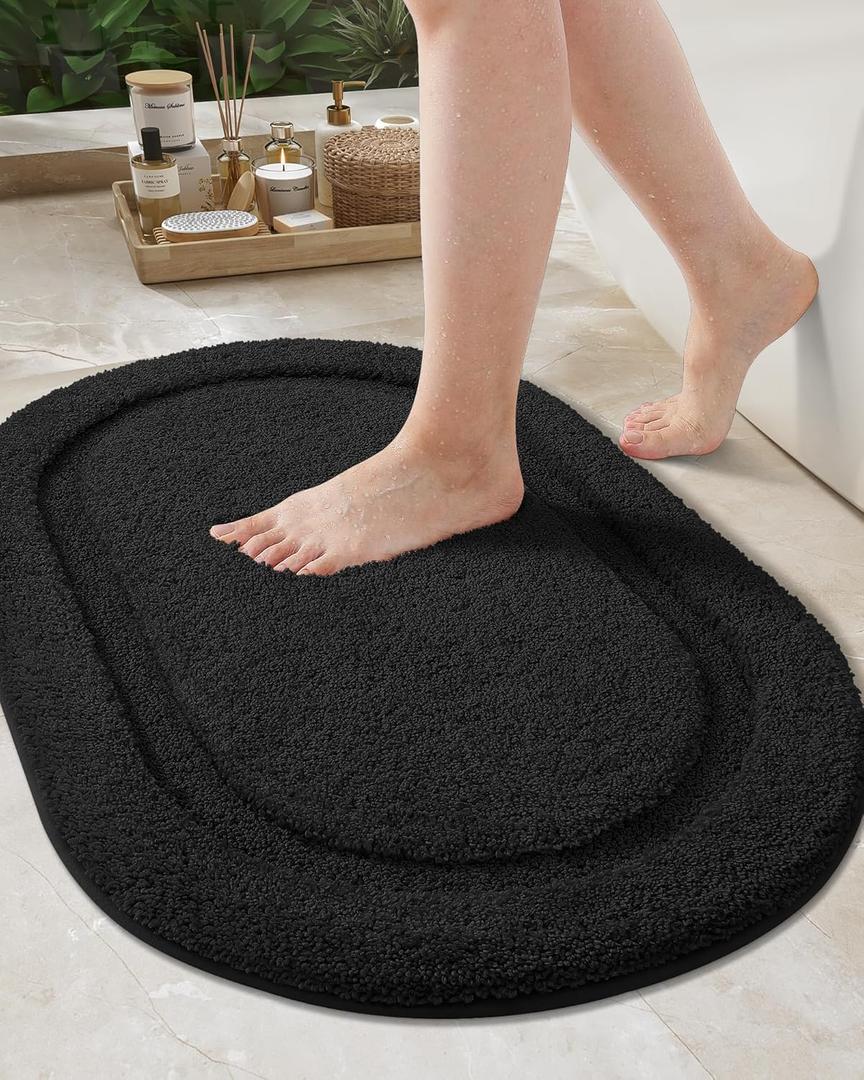 Color&Geometry Black Bathroom Rugs, Non Slip, Absorbent, Soft, Washable, Thick Bath Mat, 24"x43" Small Bath Rug Bath Mats for Bathroom Floor, Shower, Sink, Vanity