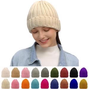 Rosoz Winter Hats for Women Warm Thick Soft Stretch Cable Knit Beanie Skully Cap for Cold Weather (Beige)