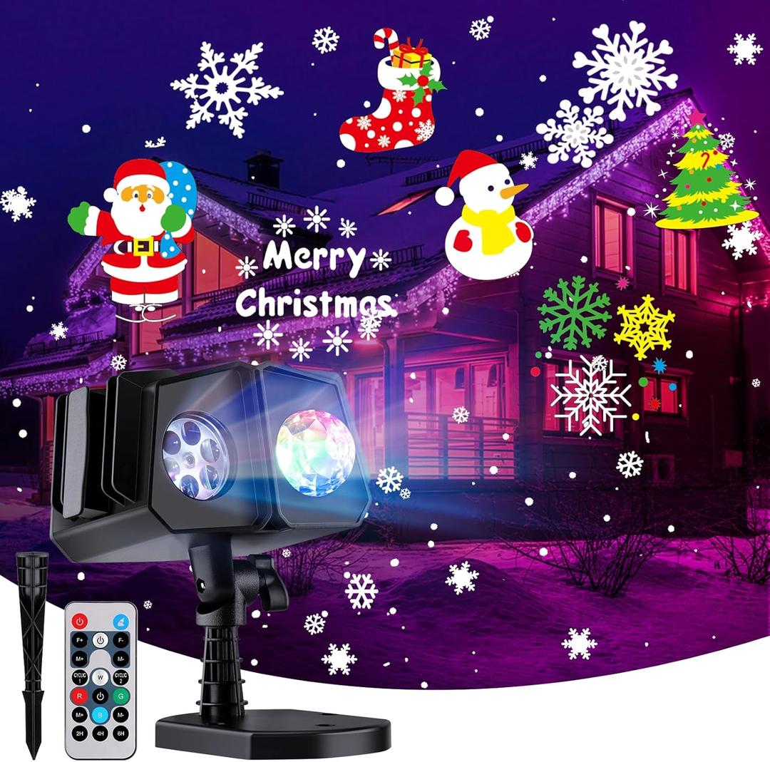 Christmas Projector Lights Outdoor 26 HD Effects (3D Ocean Wave + Patterns) Waterproof with Timer Holiday Projector Lights for Indoor Christmas Halloween Night Disco Party, RGB + Multicolor (2 in 1)