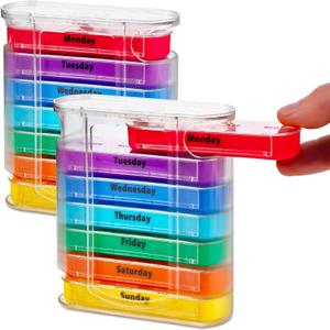 MEDca Weekly Pill Organizer, Four Times-a-Day, Pack of 2 Dispensers with Stackable AM/PM Compartments (Multicolor)