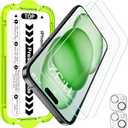 Esanik [2+2 Pack for iPhone 15 Tempered Glass Screen Protector & Camera Lens Cover - Military-Grade 9H Hardness, HD Clear, Anti-Scratch, Flawless Fit Tray