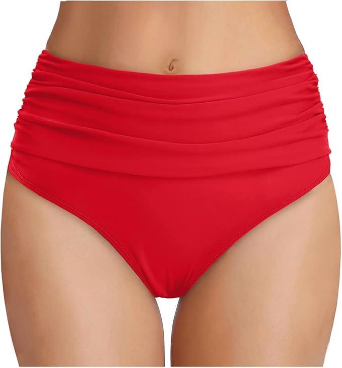 Tempt Me Women's High Waisted Bikini Bottom Tummy Control Ruched Bathing Suit Swim Bottom, S