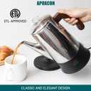 APOXCON Electric Coffee Percolator Stainless Steel Coffee Pot with Two Tough Glass Clear Brew Progress Knob & Treated Solid Wood Handle & On/OFF Switch Auto Keep Warm Cordless Serve (8 Cup)