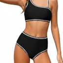Girls Swimsuit 2 Piece Bikini Set Contrast Trim Bathing Suit Padded Solid Color Swimwear with Adjustable Strap 15-16Y