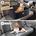 Car Seat for Large Size Dog, Booster Seat for Dogs Under 55 lbs or 2 Small Dogs, Soft Car Dog Bed Filling in Thick Memory Foam with 2 Safety Leashes and Storage Pocket (Black)