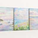 SEWEAIPIC 3 Piece Coastal Wall Art, Dreamy Pastel Pink Beach Canvas Prints, Calming Ocean Sunset Painting for Bedroom, Living Room Decor, Seascape Artwork, 16x24 inch - Framed, 24L''x16W'' Wrapped Canvas