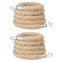 MECCANIXITY Jute Stanchion Rope 9ft x 1.3 Inch Safety Queue Braided Jute Ropes with Snap Hooks, Crowd Control Line Barrier for Movie Theaters Grand Openings Hotel Celebration 2Pcs