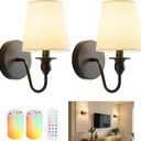 Battery Operated Wall Sconce Set of 2,Wireless Wall Sconces with 10000 mAh,RGB Rechargeable Sconces with Remote,Cordless Wall Lights for Bedroom,Living Room,Bathroom,Renter Friendly Home Decor (Black)