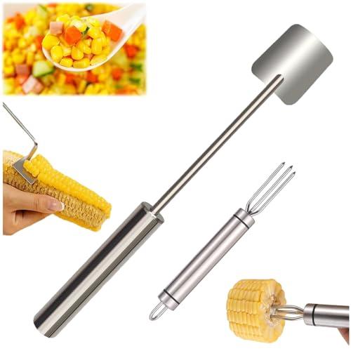 Cozy Home Corn Peeler, Corn Kernel Removers, Long Handle Stainless Steel Corn Stripping Tool Thresher Scraper for Home Kitchens, Restaurant Chefs (2PCS-A)