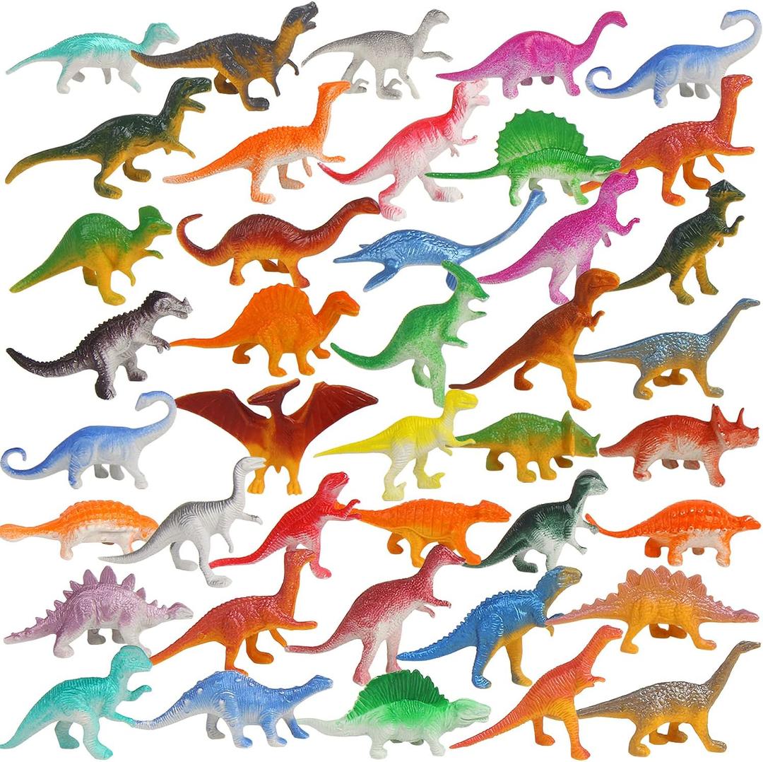 FINGOOO 39 Piece Mini Dinosaur Figures, Assorted Vinyl Plastic Dinosaur Toys for Easter Gifts Dino Party Cake Toppers