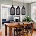 Arturesthome 1 Light Boho Black Rattan Pendant Light Fixture, Farmhouse Ceiling Chandelier, Retro Wicker Hanging Lamp for Kitchen Island Sink 8.6" 19.6"