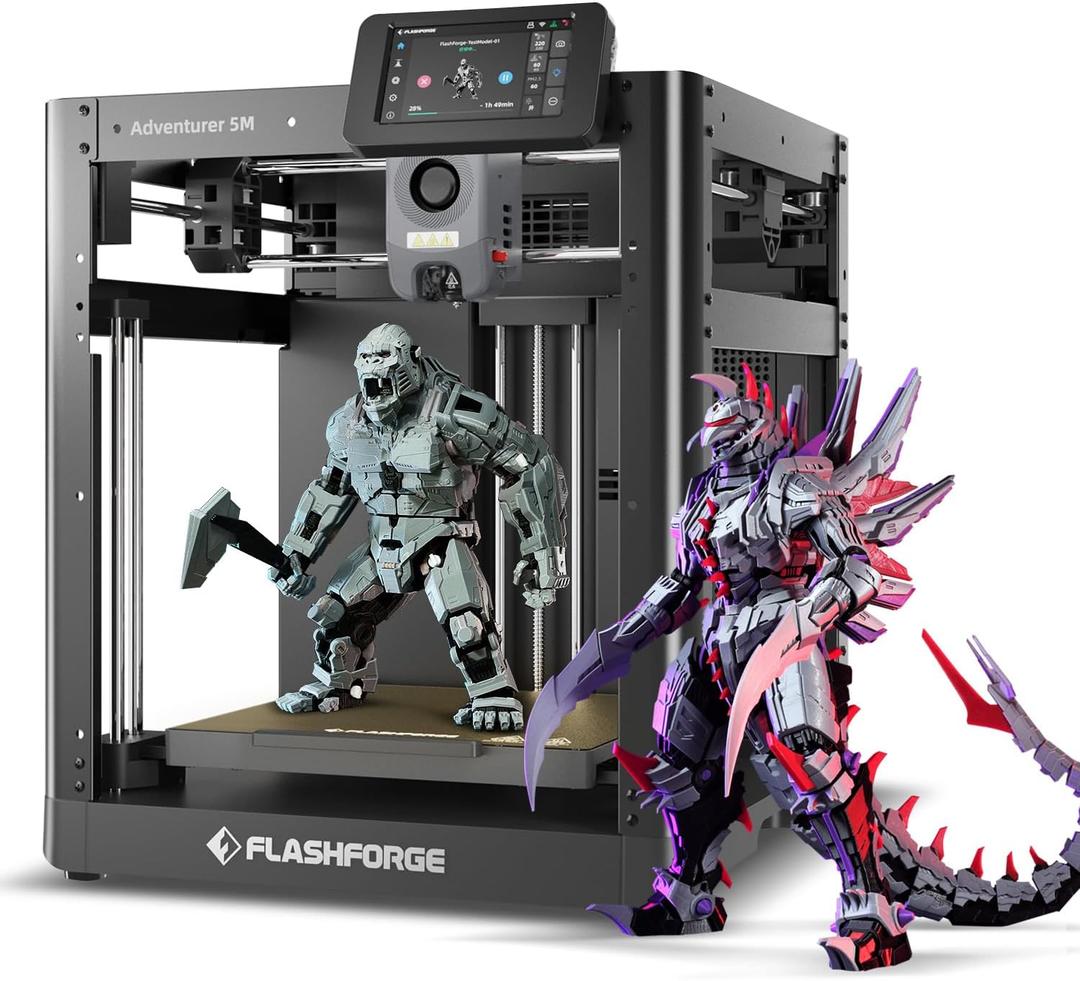 FLASHFORGE 3D Printer AD5M, 1-Click Full-Auto Calibration 600mm/s Fast Printing, CoreXY High-Speed Precision with Every Layer, 3S Quick-Swap Nozzle, Customizable Enclosure, Build Volume 220*220*220mm