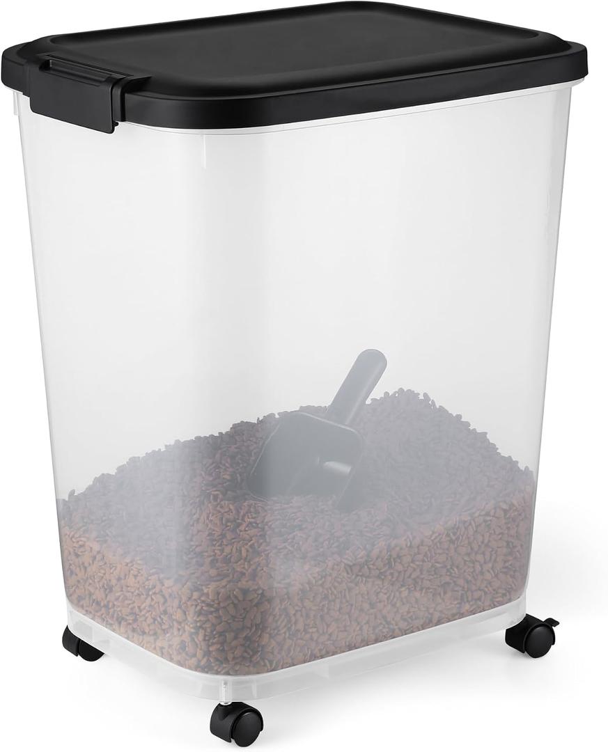 Amazon Basics Pet Food Storage Container with Rolling Wheels, BPA-Free, Detachable Scoop, 50lbs Capacity