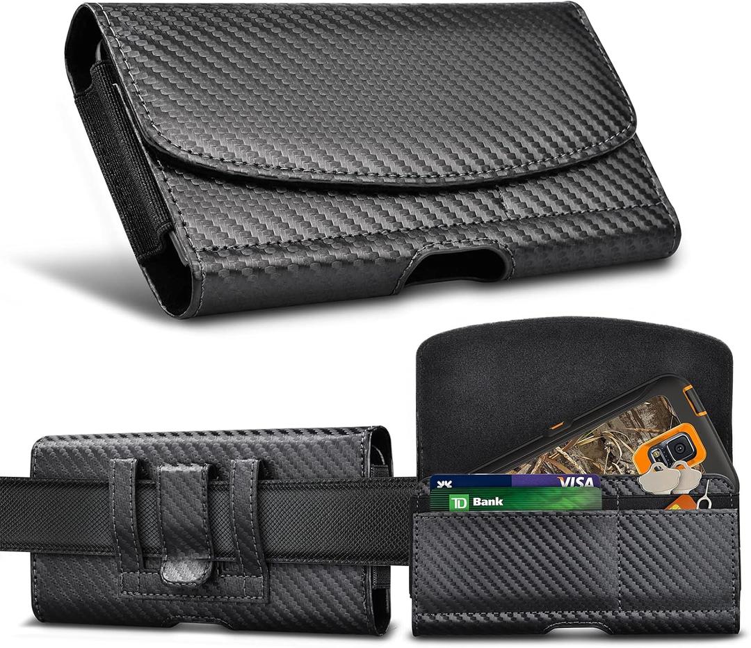 Large Phone Holster for Motorola Moto G Stylus 5G 2025 2024 G Power G Pure G Play One 5G Ace Edge 2022 PU Leather Belt Case with Belt Clip Cell Phone Belt Holder Pouch, Black (Woven Pattern)