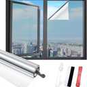 Sesybuty Window Privacy Film with Free Installation Tools, One Way Daytime Privacy Window Film Static Cling Reflective Heat Control Window Tint for Home Office (Silver, 17.5Inch X 13.1Feet)