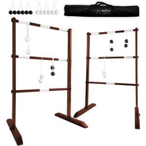 SWOOC Games - Premium Wooden Ladder Ball Game Set (Weather Resistant) - with 10+ Games & Carrying Case - Easy, No Tool Set Up - Premium Ladder Toss Outdoor Game - Backyard Ball Toss Games