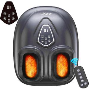 Foot Massager with Heat, Shiatsu Foot Massager with Remote, Electric Feet Massage Machine for Neuropathy,Plantar Fasciitis, Circulation, FSA Eligible HSA Store Eligible Massager (Dark Black,Corded)