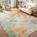 8x10 Area Rugs for Living Room, Washable Abstract Large Bedroom Rug Non-Slip Low Pile Stain Resistant Indoor, Soft Throw Thin Modern Carpet for Kitchen Farmhouse Nursery Home Office Decor, Colorful