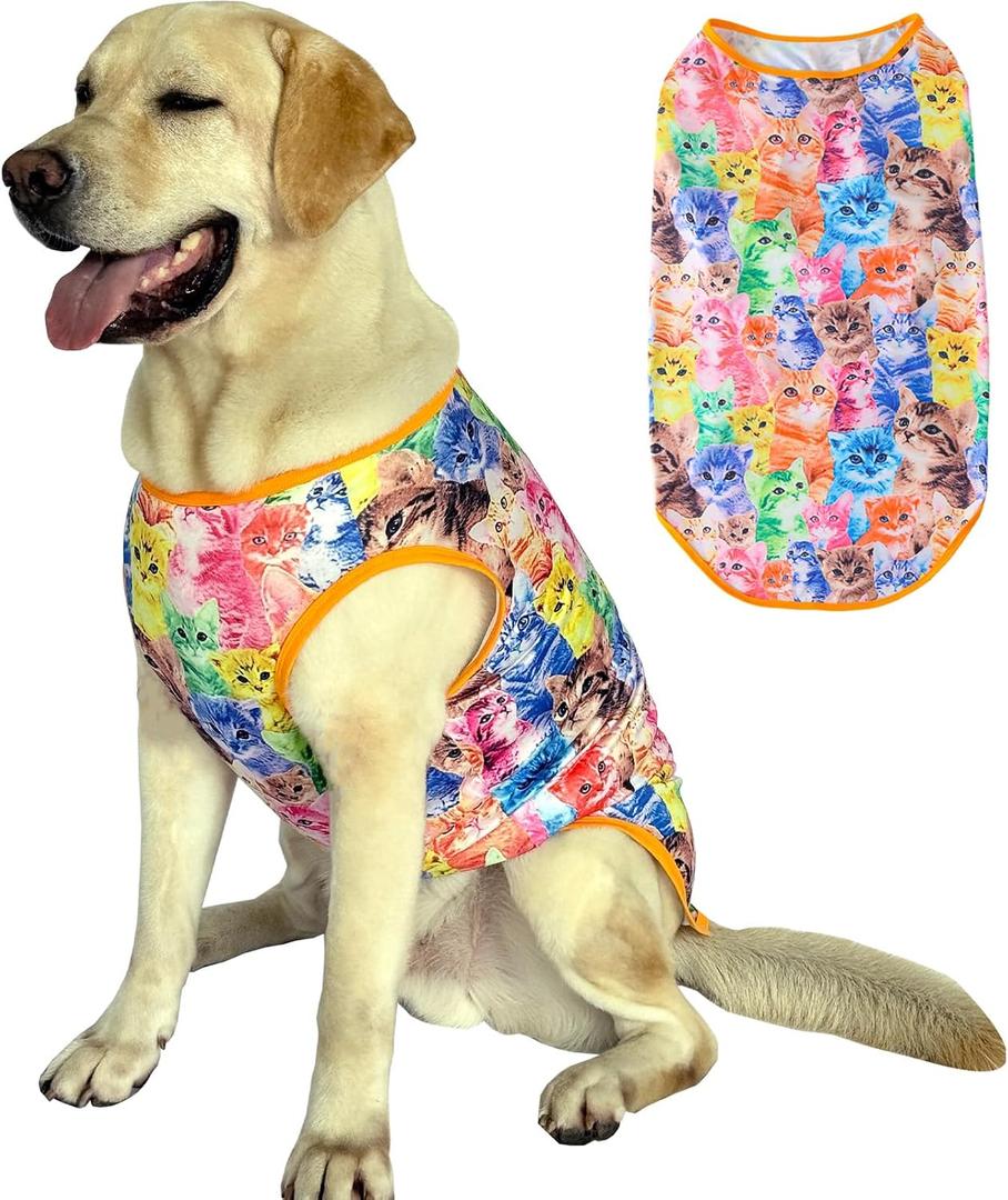 Dog Sleeveless T Shirt Cat Printed Dogs Vest Shirt Pajamas Breathable Stretchy Summer Clothes for Large Pet Boys Girls（2X-Large,Orange）