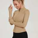 LUYAA Womens Zip Up Jackets Long Sleeve Hoodies Gym Sweaters Workout Clothes 2023 Khaki L