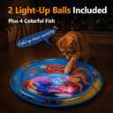 Cat Water Mat with Fish- Thickened Cat Sensory Water Play Mat Toy, Interactive Ocean Breeze Splashland with Floating Fish and 2 Balls for Cats & Kittens, Indoor Pet Water Bed Play Mat-Round