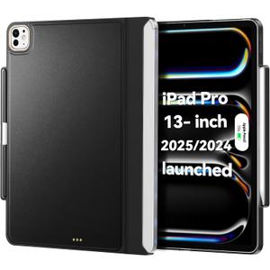 Magic Keyboard Compatible Case for iPad Pro 13 inch M4/M5 2024/2025, Cover with Apple Pencil Holder for Smart MagicKeyboard Folio Slim Durability (Keyboard Not Included), Black Delicate Leather