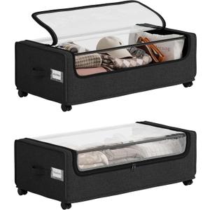 VicHomey Under Bed Storage With Wheels, Tall Under The Bed Storage, Underbed Storage Containers With Lids, Metal Frame, 90L Capacity, Large Size