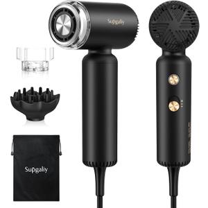 Dual Voltage Hair Dryer, High-Speed Ionic Blow Dryer for Fast Drying, Travel Compact Hair Blow Dryer with Magnetic Curly Diffuser for Home, Portable Hairdryer International 110-240V (Black)