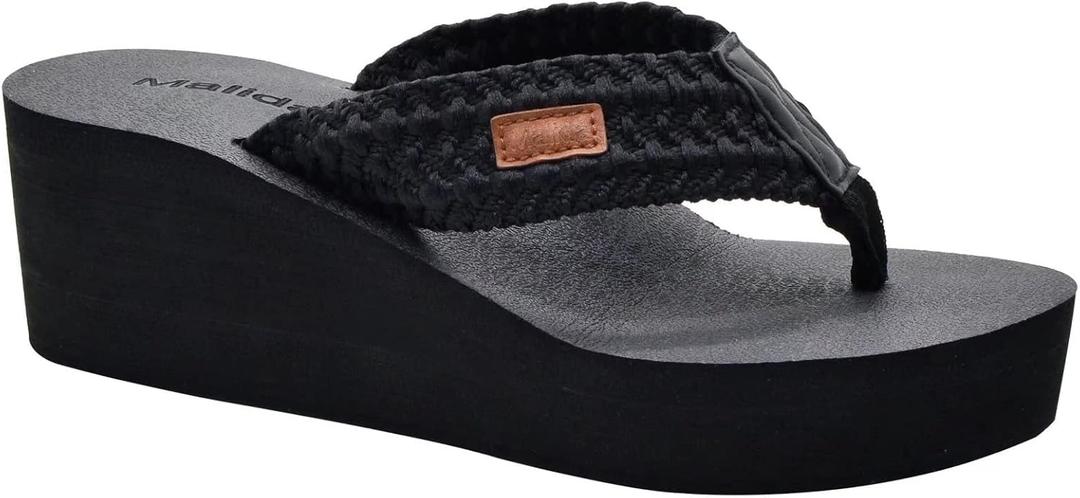 MALIDA Womens Wedge Arch Support Flip Flops Cushion Soft Rubber Midsole Platform Thong Sandals with Rubber Sole (Black)