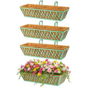 4 Pack 24 Inch Window Boxes Planters Railing Planter Box with Adjustable Brackets for Porch Fence Patio Balcony Hanging Flower Baskets with Coco Liners for Outdoor Garden Decor - Green