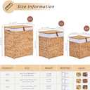Mini Handwoven Laundry Basket with Lid, Natural Water Hyacinth Storage Basket with Handle, Removable Cotton Liner, Durable and Stylish for Bedroom, Bathroom, Laundry Room, 33L