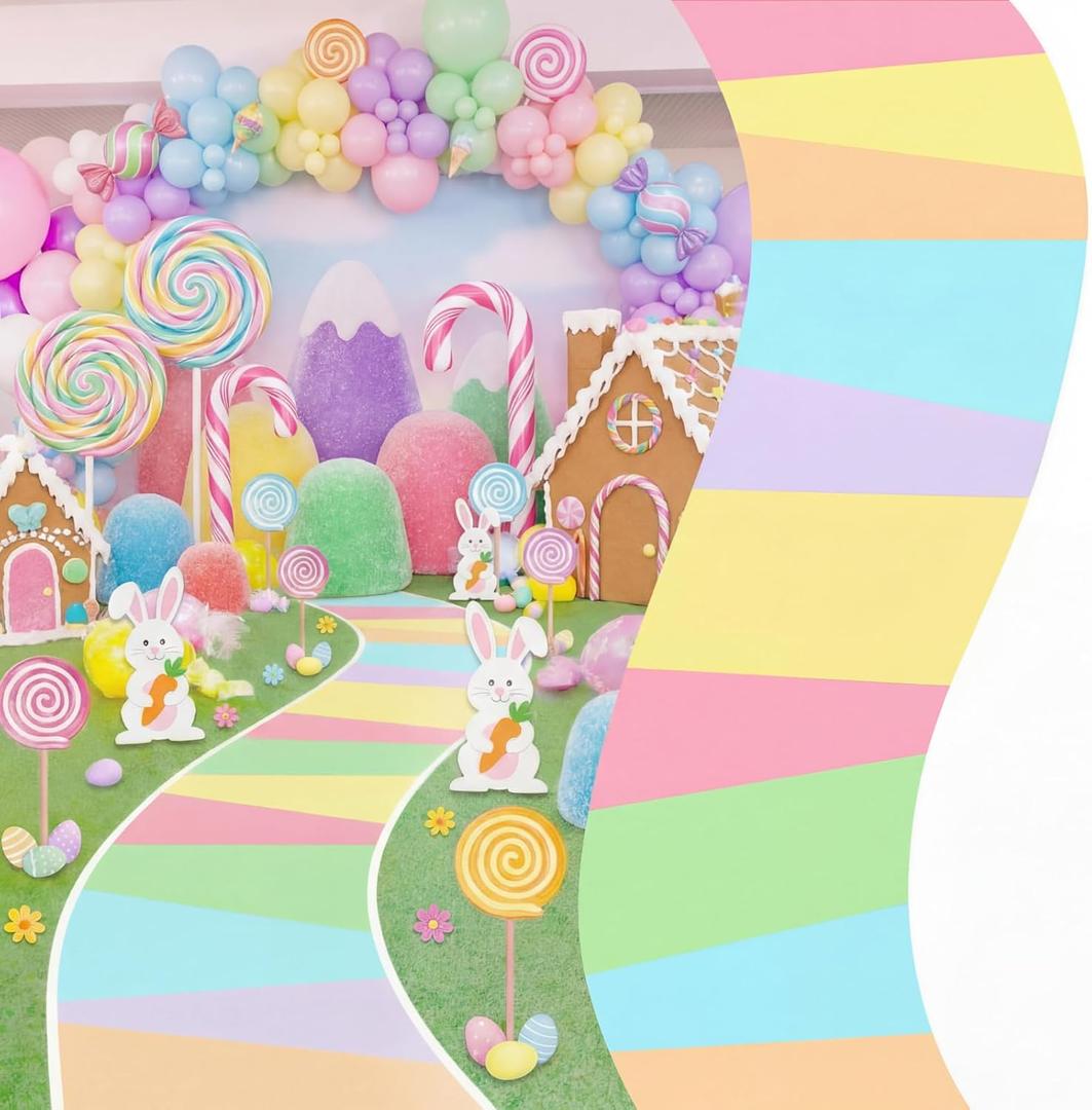 Tinideya 118 x 39 Inches Candy Party Decorations Pastel Polyester Carpet Aisle Runner Princess Road for Graduation Decor Birthday Decoration Supplies