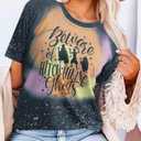 Beware of Hitch Hiking Ghost Shirt Women Funny Halloween Shirts Haunted Tshirt Ghost T-Shirt Short Sleeve Tee (X-Large, Colorful)