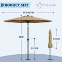 GarveeLife 9FT Umbrella Outdoor Patio, Table Umbrella with Push Button Tilt and Crank, 8 Sturdy Ribs Waterproof UV Protection for Garden, Pool, Deck, Backyard, Market (Khaki)