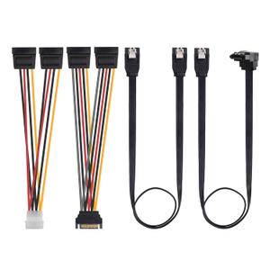Cable Matters SATA III Data Cable and SATA Power Cable Kit with Straight and 90 Degree SATA3 Connector, Power Splitter Adapter, and Molex Adapter in Black