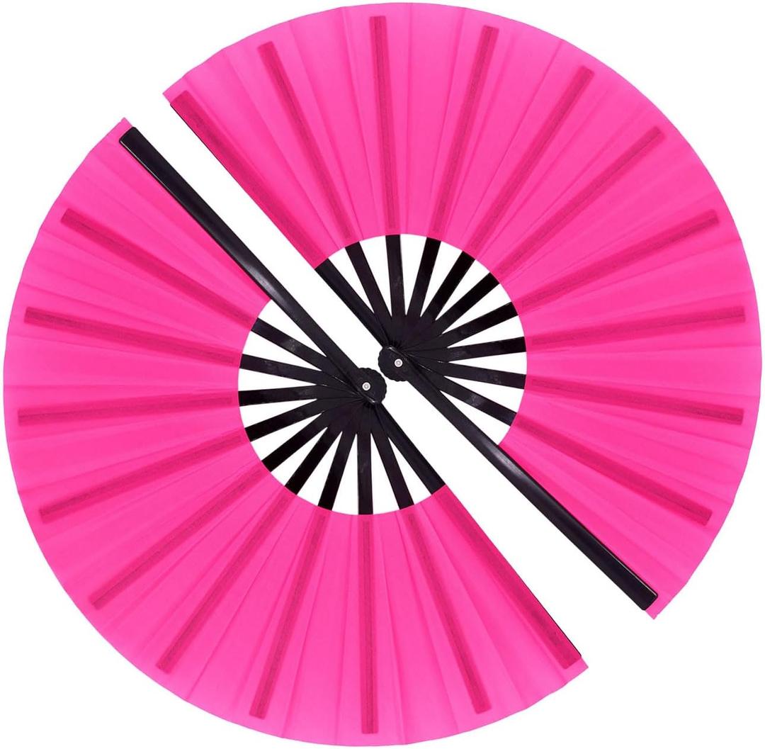 Rave Fan, Large Clack Folding Hand Fan Line Dance Popping Fan, Big Handheld Clap Fans for Line Dancing EDM, Music Festival, Club, Event, Party, Performance 2 Pcs (Pink)