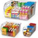 Set of 3 Pantry Organizers and Storage Bins with Removable Dividers - Clear Plastic Storage Box for Cabinet, Kitchen, Fridge, Bathroom, Home Organization Food Containers, Large Medium Small