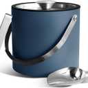3L Ice Bucket with Silicone Lid, Scoop, Tongs & Strainer, Stainless Steel Double Wall Insulated Ice Buckets for Parties & Cocktail Bar, Outdoor Champagne Ice Container Bin, Navy