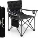 SUNNYFEEL Camping Chairs for Adults, Padded Oversized Camping Chair Heavy Duty 500LBS, Portable Lawn Chair with Cup Holder, Side Pocket&Bag for Outdoor Camping/Beach/Picnic/Fishing, Black