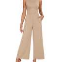 YETANLID Wmens Summer Jumpsuits Dressy Business Casual Clothing Sleeveless Mock Neck Wide Leg Pants Rompers with Pockets Khaki L (Beige, L)