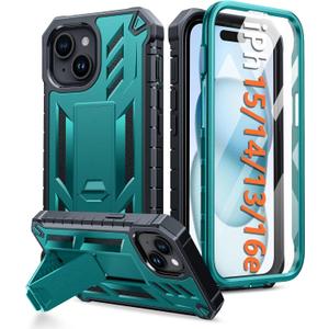 FNTCASE for iPhone 15 Phone Case: for iPhone 13 & 14 & 16e Case Military Grade Shockproof Protection Hard Phonecase - Dual Layer Matte Textured Drop Proof Rugged Protective Cover - 6.1 Inch Green