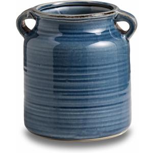 Ceramic Rustic Distressed Blue Flower Vase for Centerpieces, Kitchen, Office or Living Room (5.9''x6.3'')