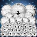 Funtery 100 Pcs Mirror Disco Balls Bulk Assorted Silver Hanging Disco Ball Decor for Home Wedding Birthday Dance Music 70 S Theme Party Christmas Tree Ornaments(0.8'',1.6'',2.4'',3.2'',4'',8'')