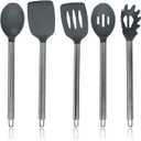 Silicone Cooking Utensils, Kitchen Utensil Set, Easy to Clean Silicone Kitchen Utensils, Cooking Utensils for Nonstick Cookware, Kitchen Gadgets Set, 5 Pieces, Gray - Stainless Steel