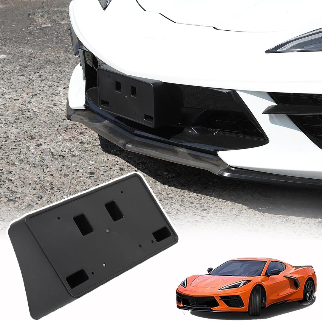 License Plate Frame Bracket Compatible with Chevrolet Corvette C8 2020-2025,ABS Tag Bracket Front Bumper License Plate Mount Adapter Relocation Holder Kit Accessories OE86801045 (Black)