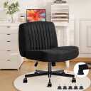 Convertible Base Criss Cross Chair, Cross Legged Chair, Orange Pocket Springs, Thicker and Wider Cushions, Armless Legged, Relieves Back Pain, Swivel Vanity Chair for Living Room/Office, Black