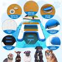 Large Dog Dock Ramp with Water Hammock 5.6 * 4ft, Inflatable Dog Water Ramp Platform 6 inch Thickened for Boat Pool Lake Sea, PVC Floating Boat Ramp for Dogs up to 330lbs, Dog Boat Ramp Blue
