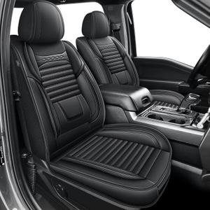 DISUTOGO Seat Covers Compatible with Ford F150 2009-2025 2026 / F250 F350 F450 2017-2025 2026 - Faux Leather Seat Covers for Trucks (091-Black/Front only)