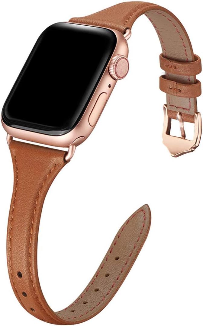 WFEAGL Compatible with Leather Apple Watch Band 41mm 40mm 38mm 42mm(series 11 10) Women, Top Grain Leather Strap Slim & Thin Replacement Wristband for iWatch Bands SE 3 2 1, Series 11 10 9 8 7 6 5 4 3 2 1