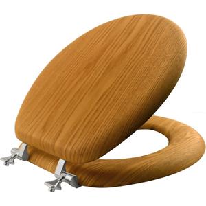 Mayfair Natural Oak Veneer Toilet Seat with Chrome Hinges, Round, Wood